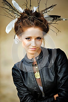 Young woman with creative hairstyle