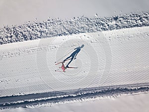 Young woman cross-country skiing on a winter day