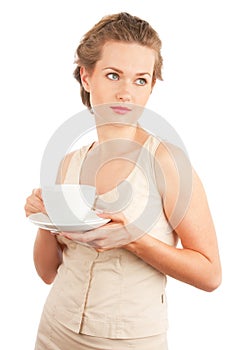 Young woman with cup of tea/coffee