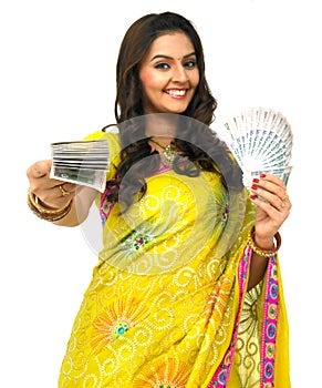 Young woman with currency notes