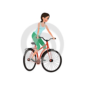 Young woman cycling her bike, active lifestyle concept vector Illustrations on a white background