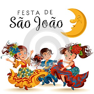 Young woman dancing salsa on festivals celebrated in Portugal Festa de Sao Joao, girl wear flower in head traditional