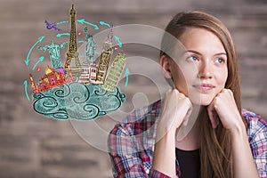 Young woman daydreaming about holidays