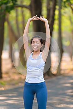 Young woman do stretch before sport