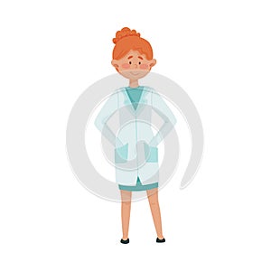Young Woman Doctor in Medical Uniform Standing with Her Hands in Her Pockets Vector Illustration