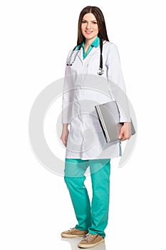 Young Woman Doctor or Nurse with Laptop