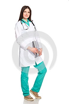 Young Woman Doctor or Nurse with Laptop