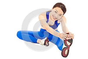 Young woman doing core workout, warm up body