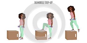 Young woman doing dumbbell step-up exercise