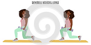 Young woman doing dumbbell walking lunge exercise