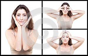 Young woman doing face yoga pose