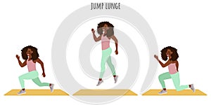 Young woman doing jump lunge exercise