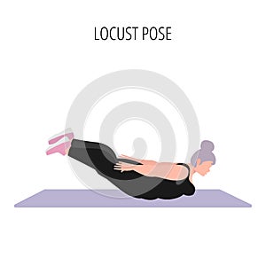 Young woman doing locust pose yoga workout