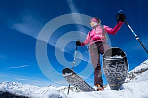 Young woman doing ski touring