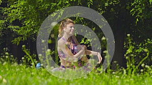 Young woman doing yoga exercises