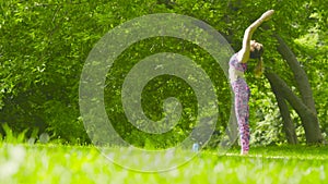 Young woman doing yoga exercises in the park