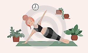 Young woman doing yoga. Healthy lifestyle. Vector illustration in flat style.