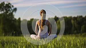 young woman doing yoga in the nature, yoga time in the naturre, woman relaxing in the nature, pretty woman doing yoga exercise