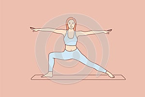 Young woman doing yoga practice, keeping fit, healthy living concept