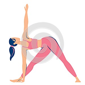 Young woman doing yoga. Revolved Triangle Pose. Flat modern illustrations for beauty  spa  wellness  natural products  cosmetics