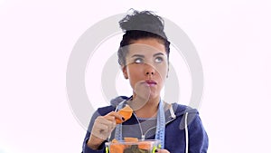 Young woman don`t like carrot