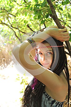 Young woman with dreads portrait, outdoor