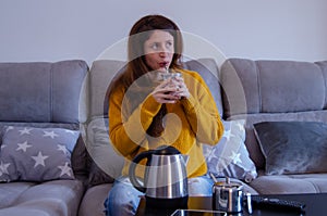 Young woman  drink yerba mate