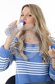 Young Woman Drinking From Bottle Of Mineral Water