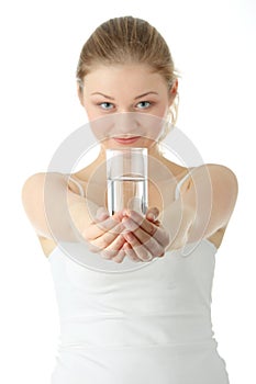 Young woman drinking fresh cold water