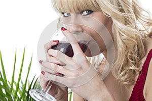 Young Woman Drinking Red Wine