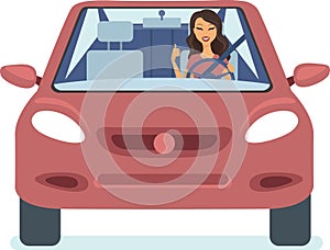 Young woman driving car