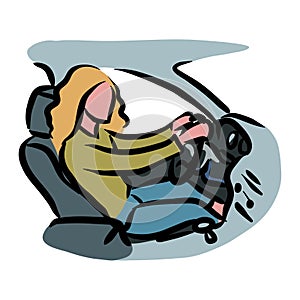 Young woman driving Illustration