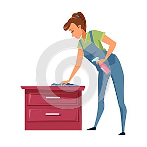 Young woman dusting flat vector illustration