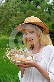 Young woman and Easter eggs