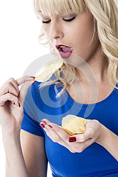 Young Woman Eating Crisps