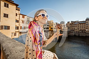 Woman with italian ice cream in Florence, Italy