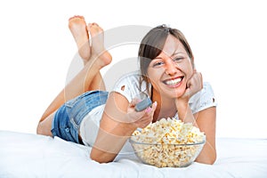 Young woman eating popcorn