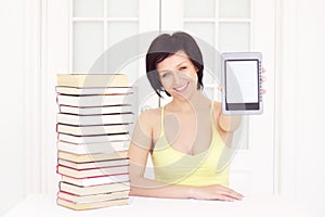 Young woman with ebook