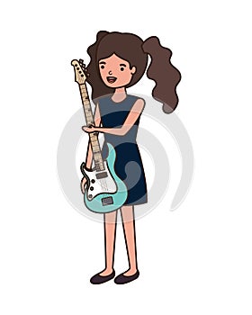 Young woman with electric guitar character