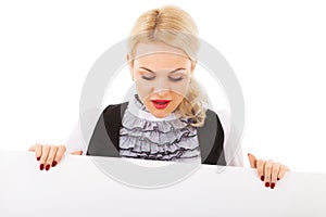 Young woman and empty board