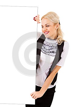 Young woman and empty board