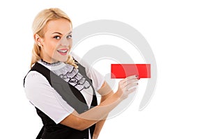 Young woman and empty board