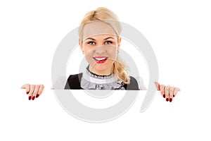 Young woman and empty board