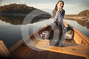 Young woman enjoy canoeing