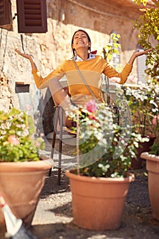 Young woman enjoying on journey time