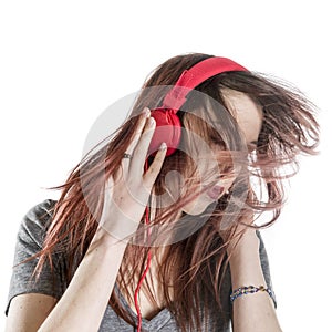 Young Woman Enjoying the Music from Headphone