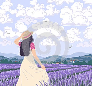 Young Woman Enjoys the lavender Field