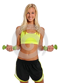 Young Woman Excercising With Dumbbells