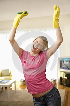 Young Woman Excited About Cleaning