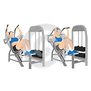 Young woman exercise with abs muscles on press machine, Woman working out with ab crunch machine